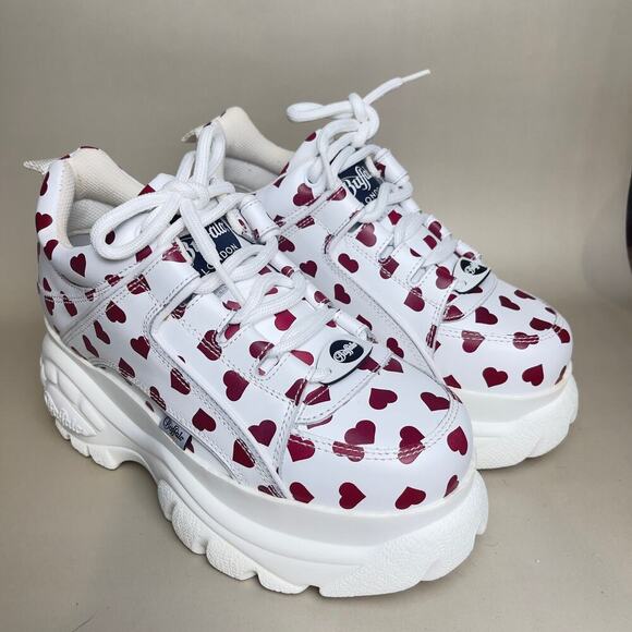 Platform Sneakers Buffalo Heart-Print White Chunky Sole Shoes Love-Themed shoes - Picture 2 of 7